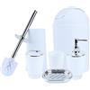 EBTOOLS Set di 6 Pezzi Accessori da Bagno, Set Bagno Accessori con Scopino, Portaspazzolino, Bicchiere, Portasapone, Pattumiera, Dispenser per Lozione(Bianco)