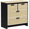 Easycomfort Cassettiera 4 Cassetti in Truciolato e Rattan per Soggiorno e Camera da Letto, 80x38x80 cm
