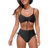 NLAND Costumi da Bagno Mare Donna Costume Due Pezzi Ruched Bikini Set EstateRegolabile Reggiseno Spiaggia con Slip Vita Alta(Nero S)