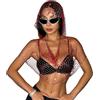 UniqKaliber Top in rete con strass per le donne sexy con cappuccio camicia scava fuori top party clubwear bikini crop top, Rosso, Large