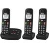 Panasonic KX-TGU133EXB Telefono Cordless Digitale con Segreteria Telefonica, Unità Base e 3 Ricevitori, Display LCD, Tasti Grandi, Fav Call, Compatibile con gli Apparecchi Acustici, Nero