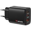 Verbatim Essentials GaN Charger 65 W, 2 porte USB-C Caricatore PD3.0, 1 porta USB-A QC 3.0, caricatore rapido multipresa per Apple MacBook, Notebook, iPad, iPhone 15 - iPhone 17, Samsung, Nero