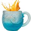 Pavsicgn Sea Glass Wave Mug, ocean1 Wave Glass Mug Cup, Textured Sea Waves Design, Glassware For Tea, Coffee, Cocktails, Beach Lovers & Gift1 For Christmas