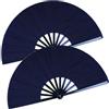 Generisch 2 grandi ventagli pieghevoli neri cinesi Kung Fu Tai Chi Fan in tessuto di nylon per uomini e donne, per performance, danza, festival, regalo (ventaglio pieghevole nero 2p)
