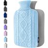 Qomfor Borsa Acqua Calda - Copertura Morbida a Maglia Premium - 1,8L Grande Capienza - Boule Acqua Calda per Alleviare il Dolore, Schiena, Collo e Spalle per Calde Notti - Blu