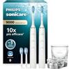 Philips Sonicare DiamondClean 9000 spazzolino elettrico, confezione doppia, spazzolino sonico con app, sensore di pressione, 4 modalità di pulizia, 3 livelli di intensità, bianco, modello HX9914/62