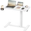 VASAGLE Scrivania con Ruote, Tavolino con Rotelle, Piano 80 x 45 cm, Regolabile in Altezza, 2 Portabicchieri, Slot per Cellulare o Tablet, Bianco Nuvola LSD601W01