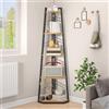 DWVO Scaffale angolare a 5 ripiani, libreria angolare con telaio in metallo, libreria industriale a scala da pavimento, scaffale alto per soggiorno, cucina, camera da letto, scaffali per libri in