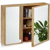 Relaxdays Armadietto a Specchio da Bagno in Bambù, Mobiletto con 2 Ante, Pensile a Parete, 50 x 65 x 14 cm, Naturale