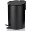 kela Secchio per cosmetici nero opaco 3 l, coperchio con chiusura silenziosa, pattumiera a pedale per bagno MATS, pattumiera da bagno con secchio interno e manici per il trasporto
