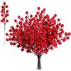 Esshogo 20 pezzi 20,5 cm Bacche rosse artificiali, rami di agrifoglio, bacche di agrifoglio artificiali, bacche di Natale artificiali, rami con bacche