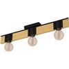 Eglo Bailrigg FSC100HB - Lampada da soffitto a 3 luci, plafoniera rettangolare, faretto spot da soffitto con attacco E27, in legno naturale e metallo nero
