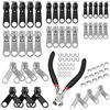 MINSHUXI Kit di riparazione per cerniere lampo, 85 pezzi, con linguette in metallo, con pinze per cerniera, per riparazione di jeans, cappotti, giacche, cerniere, colore argento e nero