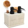 Deobath Set di dispenser di sapone per mani e piatti, per lavello da cucina, doppio dispenser di sapone con contenitore per spugna e portaspazzolino, organizer 4 in 1 per cucina, bagno, utili gadget da cucina