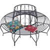 Relaxdays Panchina Circolare per Albero 360°, Ornamenti a Cuore, Acciaio, 600 kg, 85x160x160 cm, Nera