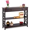 Relaxdays Tavolo Consolle, 3 Ripiani, Ampio Cassetto, Stretto, Stile Classico, Ingresso, HLP: 80x100x30 cm, MDF, Marrone