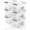 SpaceXpert Scatole Portaoggetti, Casse di stoccaggio 80L, Contenitori in Plastica con Coperchio e Ruote, a Righe, Trasparente, Impilabile, Antipolvere, per Casa, Ufficio e Garage, 80L, Set di 6