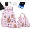Generico Zaino Scolastico Capibara - Set Zaini Casual - Zaino da Viaggio con Astuccio e Borchino per Scuola Ragazze