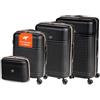 Avilia Set 3 Valigie Trolley (55/66/76 cm) in ABS con Beauty Case - Trolley con 4 Doppie Ruote a 360°, Sacca a Rete Interna, Elastico Ferma Indumenti, Cerniera Sicura - Valigie Nero