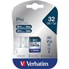 Verbatim Scheda di memoria SDHC Pro U3-32 GB - Scheda SD per video 4K ultra HD - Classe di velocità UHS 3 - Scheda di memoria nera - Scheda di memoria SD per fotocamera, PC ecc.