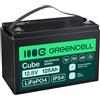 Green Cell Cube LiFePO4 Batteria 125Ah 12.8V - Batteria al litio di ferro fosfato per camper, barche, impianti solari, sistemi off-grid, con BMS, leggera e sicura