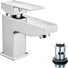 VeeBath MMR60 Margate Square - Rubinetto miscelatore monocomando in ottone con tappo a molla, attacco BSP da 1,27 cm e tubi flessibili, cromato