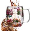 Generic Tazza da tè con fiori secchi, tazza in vetro resistente al calore, doppia parete, tazza da caffè per tè, espresso, caffè