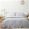 Catherine Lansfield Set copripiumino reversibile king size con federe, in cotone spazzolato a righe, grigio argento