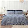 Catherine Lansfield Set copripiumino reversibile king size con federe, in cotone spazzolato a righe, blu navy