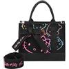 Fritzi aus Preussen Fritzi x Hello Kitty Izzy09 Limited Outline Canvas Crossbody Donna Borsa a Tracolla Tela Cerniera Tasca Interna Tasca Aperta Quotidiana Viaggi Tempo Libero Shopping 21 x 26 x 9 cm - Beige, Nero