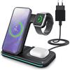 MMOBIEL Stazione di ricarica induttiva 3 in 1 per iPhone, Apple Watch, AirPods - Adattatore 20W incluso