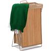 Relaxdays Cesto Portabiancheria Bambù Pieghevole 40 L. Struttura in Metallo con Manici,Porta Panni,HLP 61x38x22cm,legno