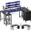 JUMMICO Scrivania da Gaming Angolare a Forma L, 170x90cm con Illuminazione LED, Supporto Monitor Regolabile in Altezza, 3 Cassetti, 2 Prese e 2 Porte USB, Scrivania in Acciaio e Legno, Nero