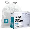 Plasticplace Custom Fit Trash Bags, Compatible with simplehuman Code F (100 Count) White Drawstring Garbage Liners 6.5 Gallon / 25 Liters, 21.75 x 20