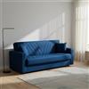 Dmora Divano Letto 3 posti Jorge, Divano Contenitore lineare con 2 Cuscini, Sofà da Soggiorno in Tessuto con Apertura Click-clack, 214x81xh89 cm, Blu