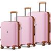 KONO Set di 3 Valigie in PP Rigida - Trolley Espandibili con Ruote 360° TPE, Portabicchieri Integrato, Leggere e Serratura TSA (Set di 3 Valigie, Rosa)