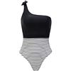 Lovelegis Costume Intero Donna - da Bagno - Mare - Monospalla - Pizzo - a Righe - Fiocco - Ragazza - Sexy - Vintage - Retro - Colore Bianco e Nero - Taglia L