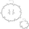 EVER FAITH Set di gioielli da donna con fiori e foglie di cristallo, con collana, orecchini, bracciale, idea regalo