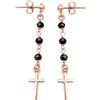 Gioielli Aurum - Orecchini Pendenti in Argento 925 Rosa con Spinello Nero Tipo Rosario con Croce