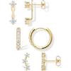 WATEFOER 3 Paia Orecchini Set per Donna Oro Placcato 14K Orecchini a Cerchio con Zirconi Colorati Orecchini a Perno Ipoallergenici Cartilagine per Piercing Multipli Regali di Gioielli