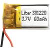Liter energy battery Batteria 381220 LiPo 3.7V 60mAh 0.222Wh 1S 5C Liter Energy Battery per l'elettronica Ricaricabile Telefono Portatile Smartwatch Orologio GPS - Non adatto per Radiocomando 22x12x4mm (60mAh|381220)