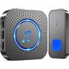 SURFOU Campanello Senza Fili da Esterno Interno, Campanello Impermeabile con Ricevitori Spina Casa Wireless Pulsante a Lunga Distanza di 400m, 55 Suonerie, 5 Volumi, Indicatore LED, Nero