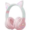 Caijin Cuffie Bluetooth Bambini, Orecchie di Gatto LED, Bluetooth 5.3 Stereo, Fascia Regolabile, Limite Volume 85dB, Pieghevoli, Modalità TF/Kabellato/Bluetooth, Compatibili con PC, Telefono, iPad