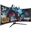 Monitor Ultrawide Da 34 Pollici 1500R Curvo 144Hz Monitor per Computer Da Gioco,