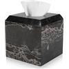 WORHE Copertura per scatola di fazzoletti, in marmo naturale, resistente, quadrato, per bagno, soggiorno, camera da letto, comò, cucina, arredamento minimalista per ufficio e casa, nero (WH013)