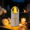 Generico Candela Luminosa Per Tombe - Luce Elettrica Tremolante A Batteria E Croce Dorata, Sicura Senza Fiamma | Lampada Per Tomba Commemorativa Riutilizzabile Per Esterni E Interni Cimitero Chiesa Altare