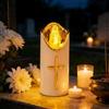 Generico Candela Luminosa Per Tombe - Luce Elettrica Tremolante A Batteria E Croce Dorata, Sicura Senza Fiamma | Lampada Per Tomba Commemorativa Riutilizzabile Per Esterni E Interni Cimitero Chiesa Altare