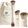 HEYMKGO 3Pcs Pennello Fondotinta, Pennello Trucco a Doppia Testa, Pennello Kabuki Retrattile, Pennello Blush Angolato - Set Pennelli Make Up con Borsa per Liquido, Crema e Cipria - Buffing Blending