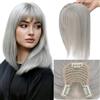 Elailite Hair Topper Donna Capelli Veri Clip Grigio Protesi Toupee Toupet Frangia Sottile (Handmade Silk 8x11.5cm) 35cm 40g