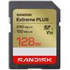 SanDisk 128GB Extreme PLUS SDXC Memory Card (V30, U3, UHS I, C10 240MB/s lettura, 120MB/s scrittura)